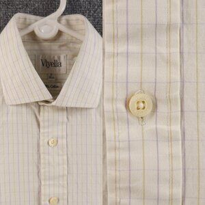 Viyella All Cotton Long Sleeve Button Up Shirt Yellow Purple Ivory 15 Neck Men